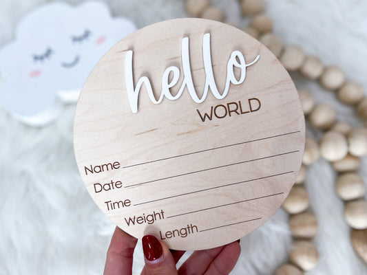 Hello World Sign for Hospital, Newborn Birth Announcement Sign, Newborn Name Wood Sign, Gender Neutral Baby Name Sign, Birth Stats Sign, MOD