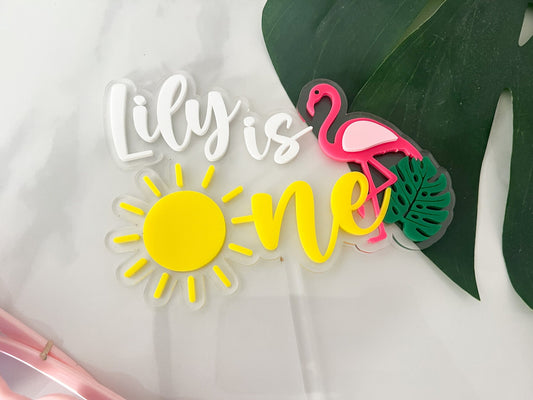 Personalized First Birthday Cake Topper, One in the Sun, Tropical First Birthday Cake Topper, Flamingo Cake Topper, One year birthday cake