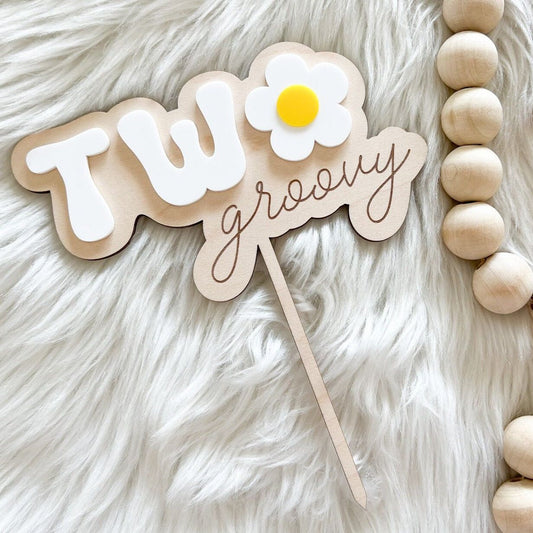 Two Groovy Cake Topper, Retro Hippie Cake Topper, Second Birthday 70s Theme Cake Topper, Hippie Party Decor, Daisy Cake Topper