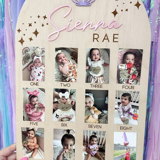 One Year of Photo Board, Baby's first year sign, Mermaid Birthday Picture Board, Seashell Birthday Decor, 1st Birthday Under The Sea Beach