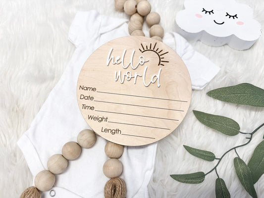 Gender Reveal Sign, Hello World Birth Announcement Plaque, Gender Neutral Welcome Baby Name Sign, It's a Boy It's a Girl Sign for Hospital