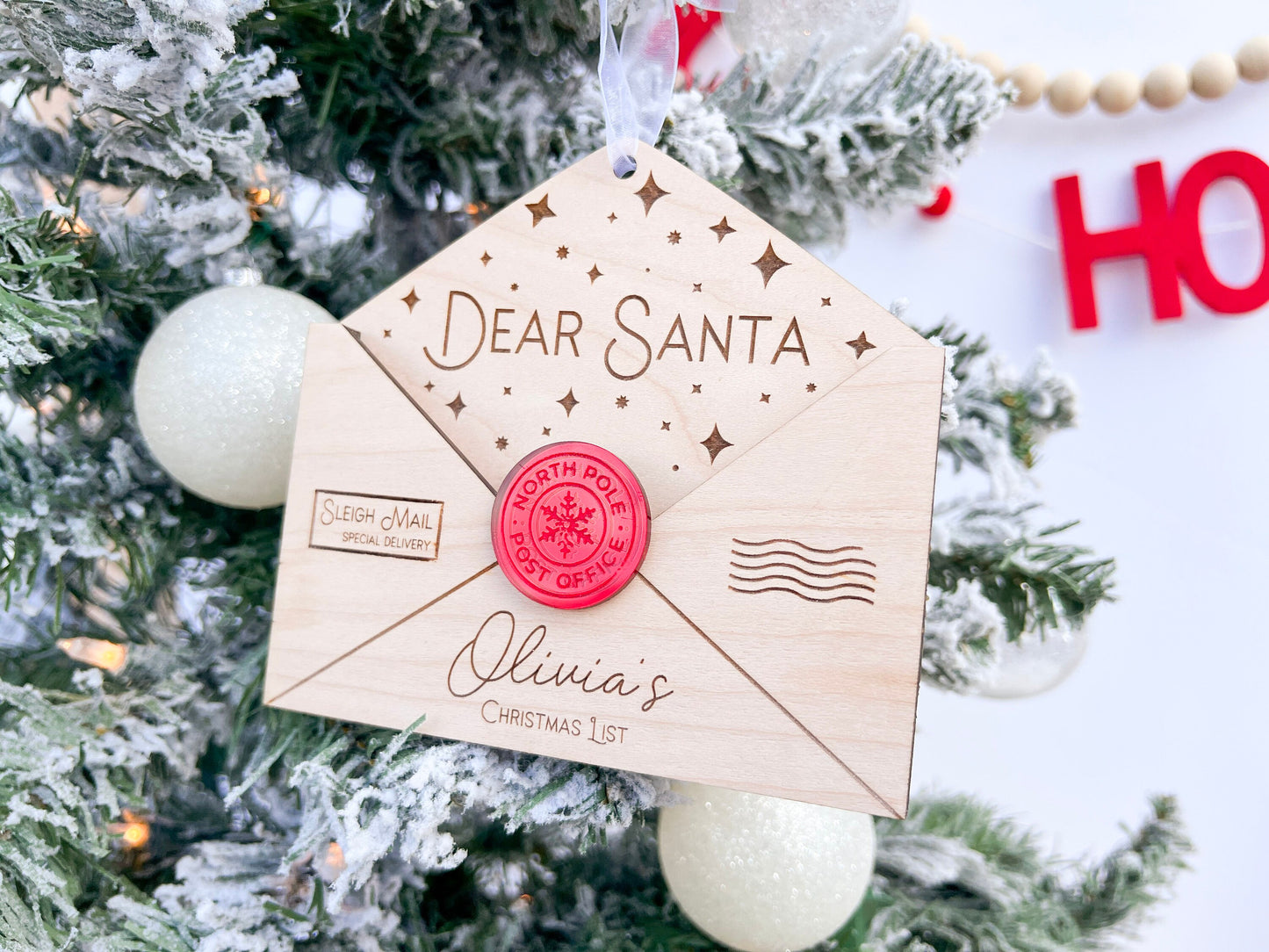 Letter To Santa, Dear Santa Envelope Ornament for Children's Wish List, Kids Christmas List Envelope for Santa Mail, Message to Santa