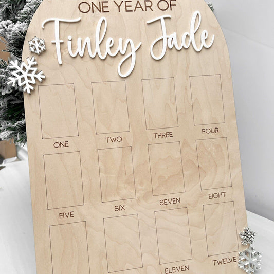 First Year Photo Board, Winter Onederland Birthday decor, one year of photo board, Baby's first year sign, milestone 12 month photo board,