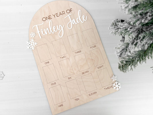 First Year Photo Board, Winter Onederland Birthday decor, one year of photo board, Baby's first year sign, milestone 12 month photo board,
