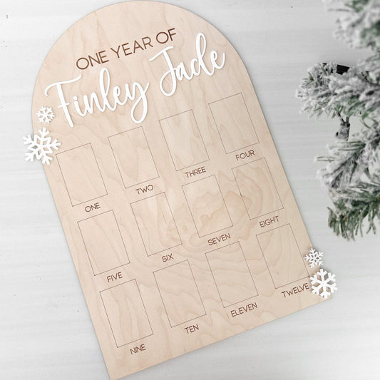 First Year Photo Board, Winter Onederland Birthday decor, one year of photo board, Baby's first year sign, milestone 12 month photo board,