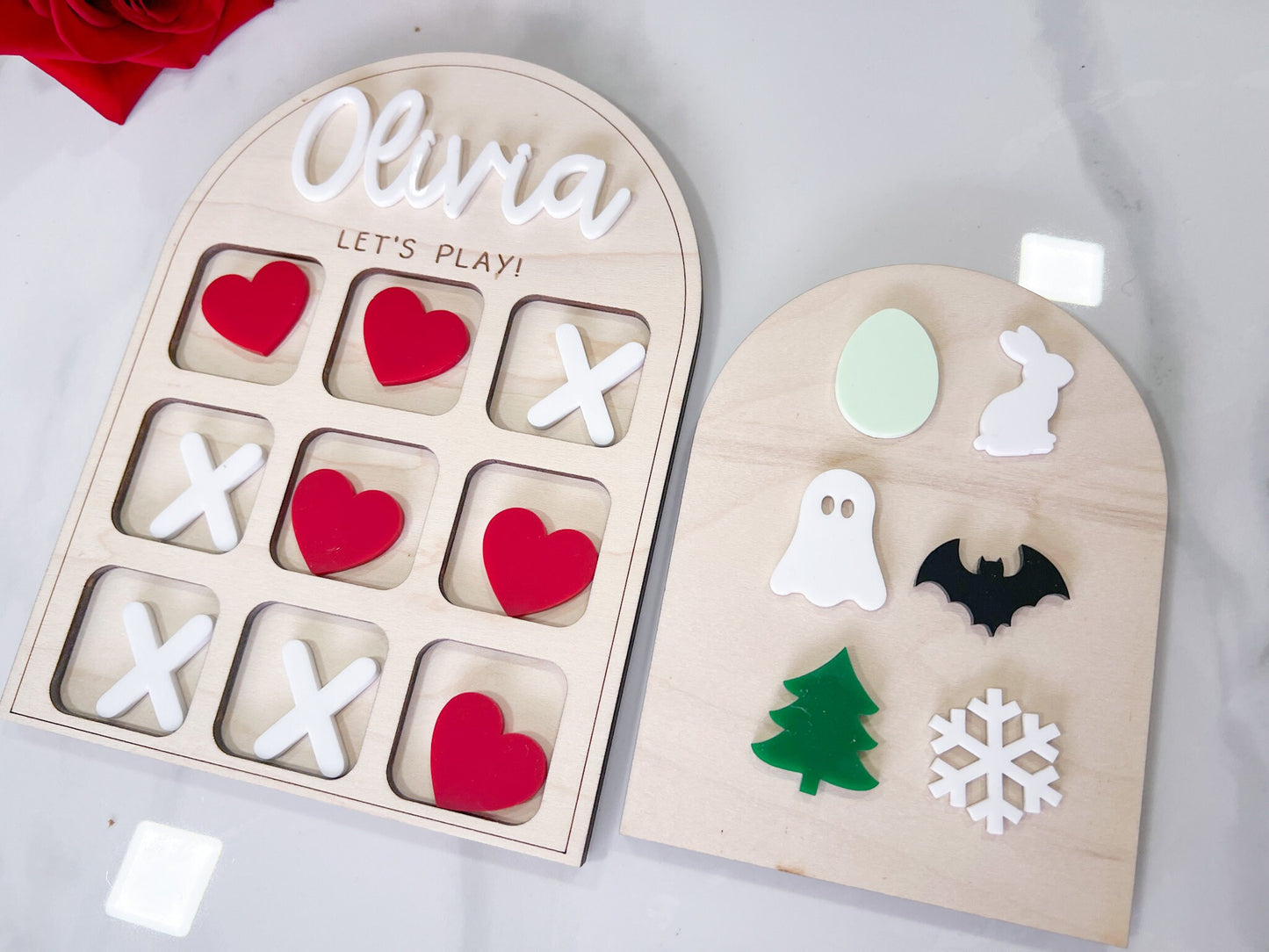 Valentines Tic Tac Toe Board, Valentines Day Gift for Kids, Wooden Kids Game, Holiday Board Game, Personalized Valentines Day Gift Idea