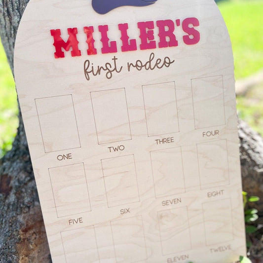 One Year Of Photo Board, First Rodeo Birthday Party Decor, Cowboy Theme First Birthday, 1st Birthday Rodeo Party, 12 Month Photo display