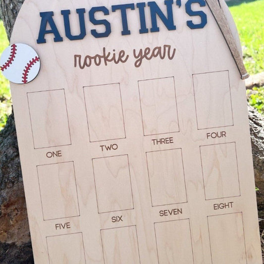 Baseball Birthday Photo Board, Sport Theme First Birthday, Rookie of the Year First Photo Board, 1st Birthday Baseball Party, 12 Month Photo