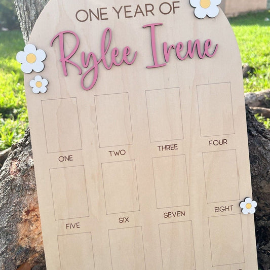 One Year of Photo Board, Daisy Birthday decor, Baby's first year Sign, 12 month frame, Groovy One Birthday Decor, 1st Birthday Photo Collage
