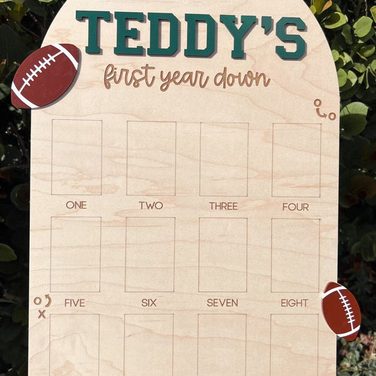 First Year Down Birthday, One Year of Birthday Months Photo Board, Baby's first year, Football Birthday Decor, Football 1st Birthday Party