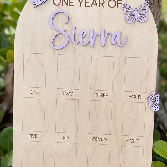One Year of Photo Board, Butterfly First Birthday, Baby's First Year Sign, Fairy Enchanted Garden Birthday Decor, 1st Birthday Photo Collage