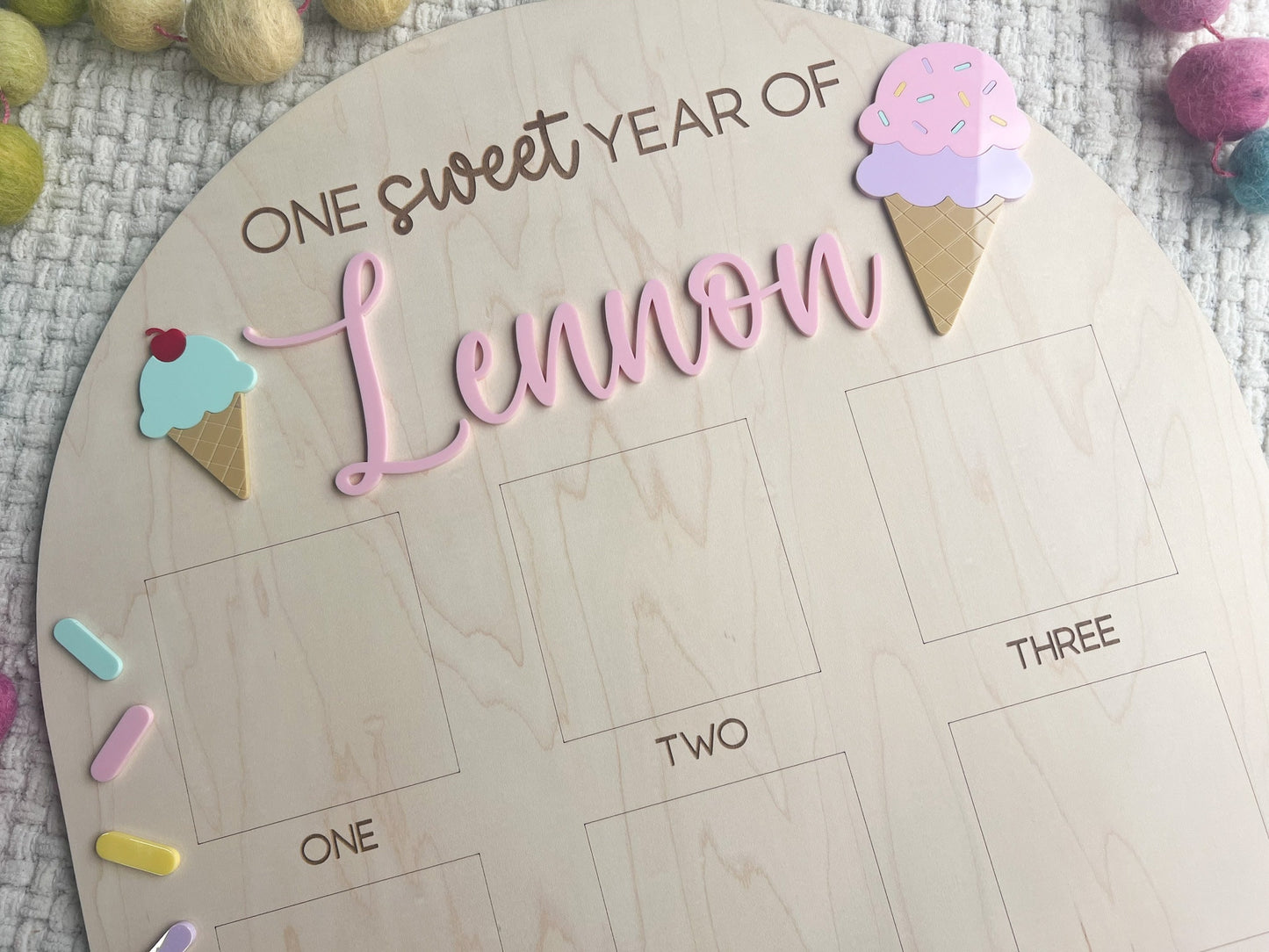 One Sweet Year Photo Board, Ice Cream Birthday Party, Sweets Theme First Birthday Monthly Photo Board, Sweet One First Year Photo Display