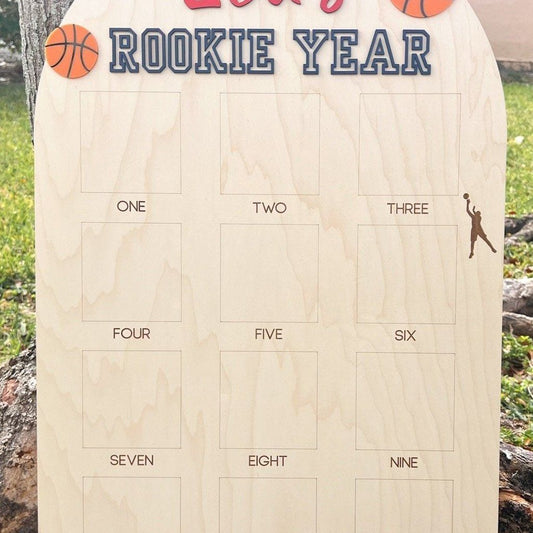 Basketball Birthday Photo Board, Sport Theme First Birthday, Rookie Year First Photo Board, 1st Birthday Basketball Party, 12 Month Photo
