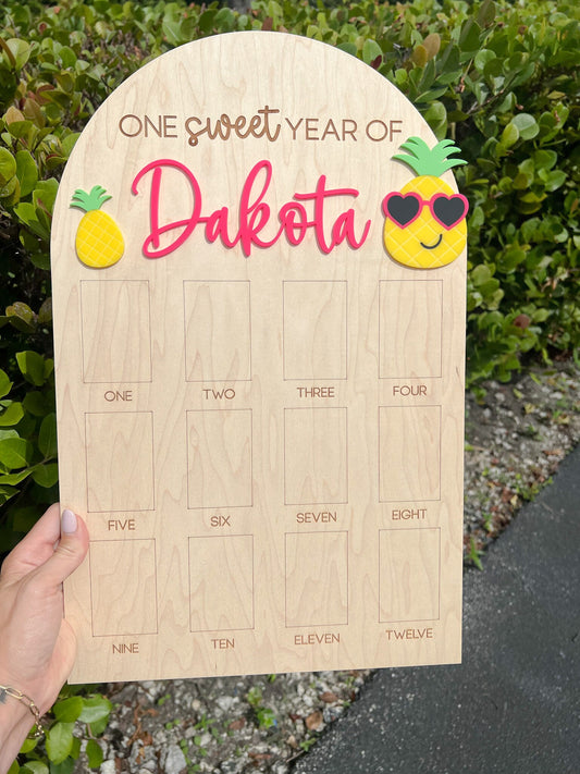 One Year Of Birthday Photo Board, One Sweet Year Party Like a Pineapple Birthday decor, Baby's first year Sign, 12 month frame, 1st Birthday