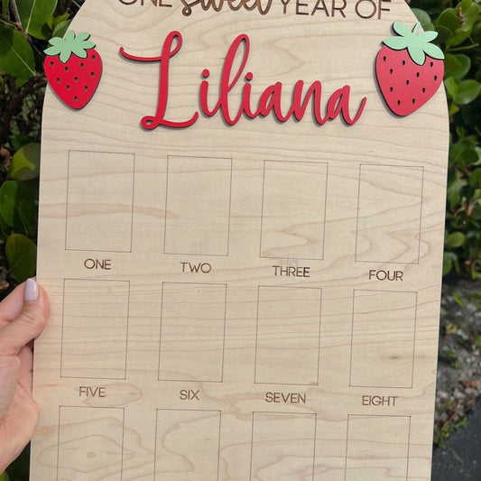 Berry First Birthday Photo Board, One Sweet Year Strawberry Birthday decor, Baby's first year Sign, 12 month frame, 1st Birthday Collage