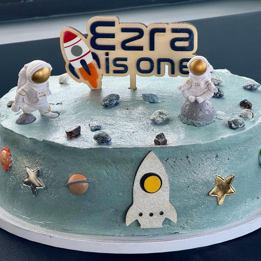 Outer Space Theme First Birthday Cake Topper, Personalized Acrylic Cake Topper, Space theme Galaxy Party Decor, Rocket Ship 1st Birthday