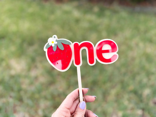 Strawberry Berry First Birthday Cake Topper, One Berry Sweet Year Cake Topper Birthday decor, Strawberry 1st birthday party sign, sweet one