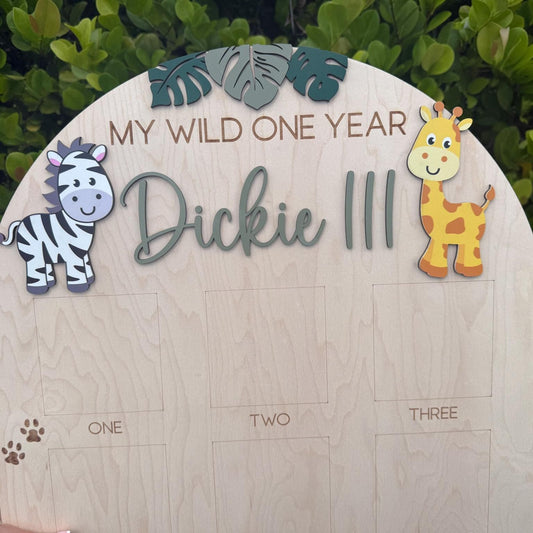 Wild One Year of Photo Board, Safari First Year Board, Baby's my first year sign, Jungle First Birthday Decor, 1st Birthday Photo Collage