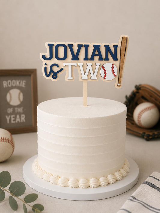 Baseball 2nd Birthday Cake Topper, Baseball Is Two Cake Topper, Rookie of the Year Birthday, Sports Theme Cake Topper, Name Cake Topper