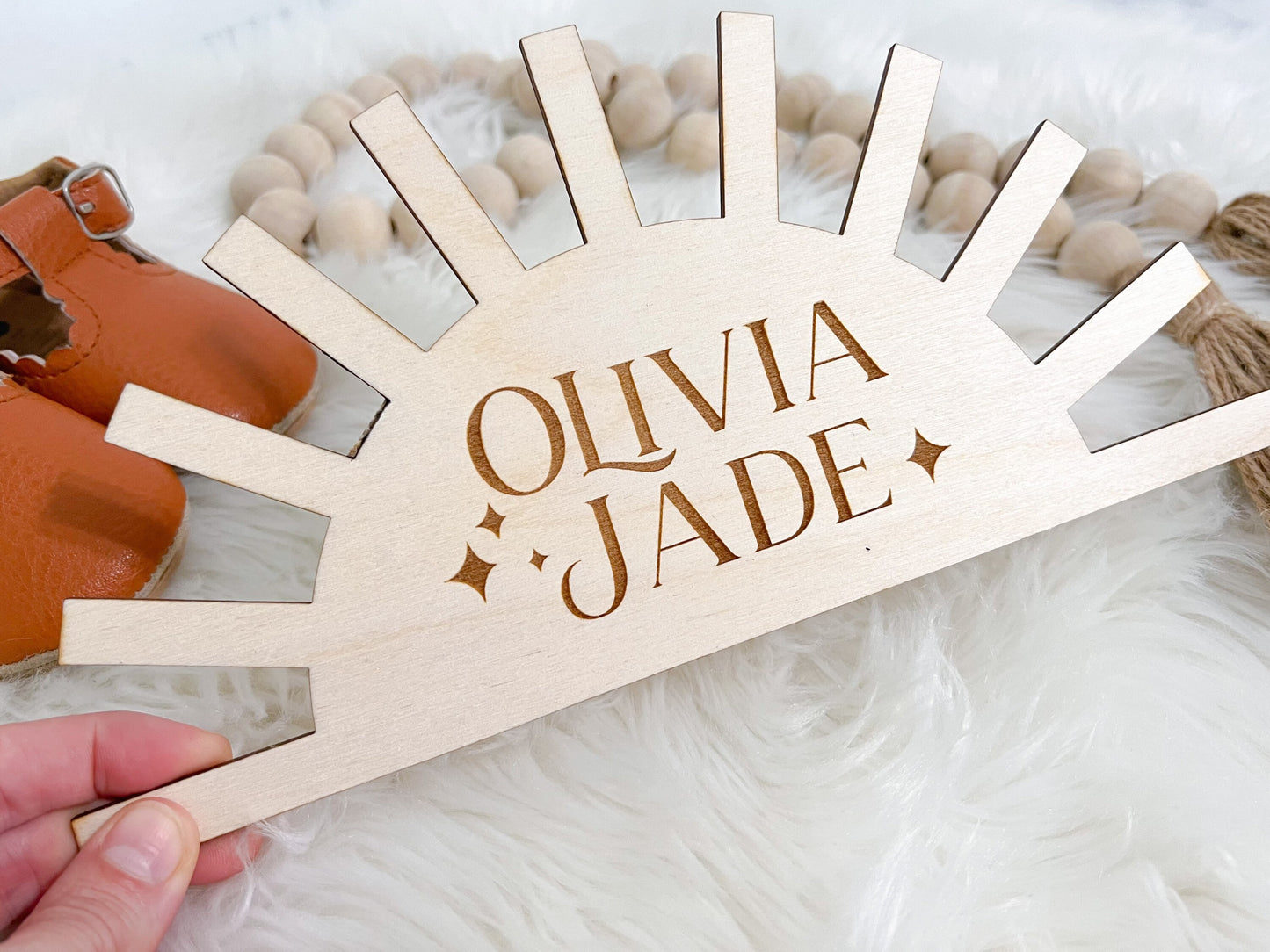 Sun Engraved Baby Name Sign