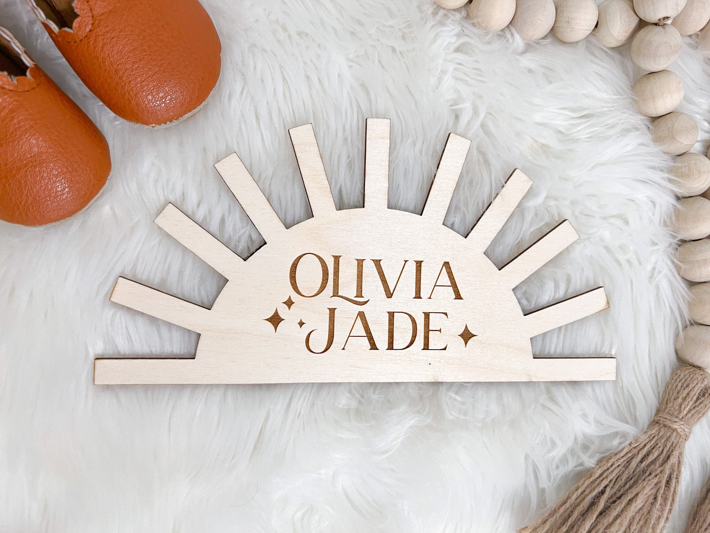 Sun Engraved Baby Name Sign