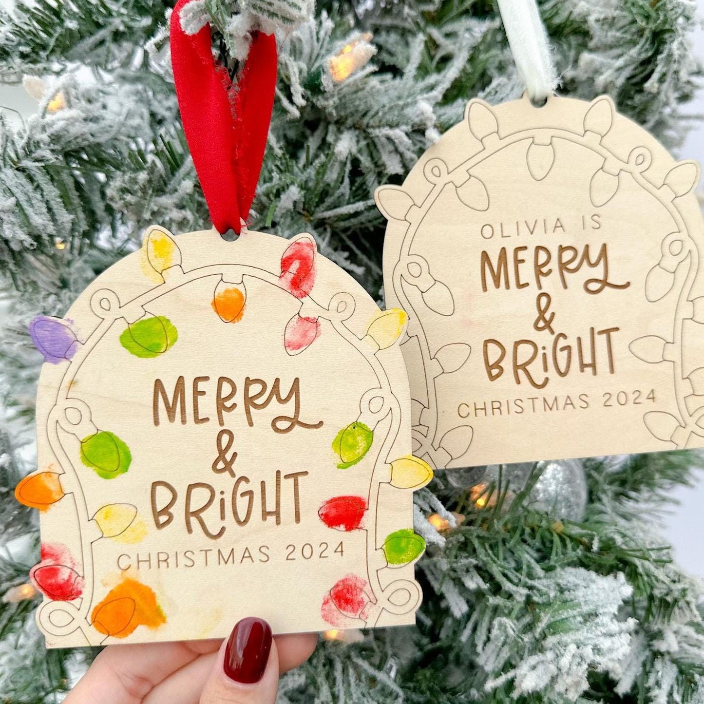 Kid's Christmas Craft Kit shown with paint supplies (not included) next to the wooden light-up ornament, emphasizing the splinter-free maple plywood.