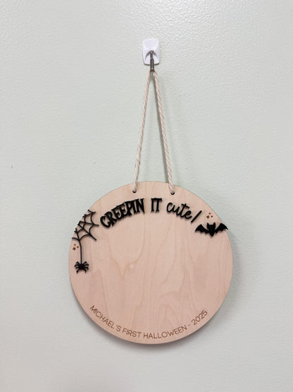 Personalized Baby's First Halloween Gift featuring a bat design with space for a child's hand or footprint.