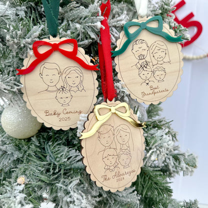 Close-up of the ornament showcasing the layered acrylic bow in a custom colors, highlighting the Coquette aesthetic detail.