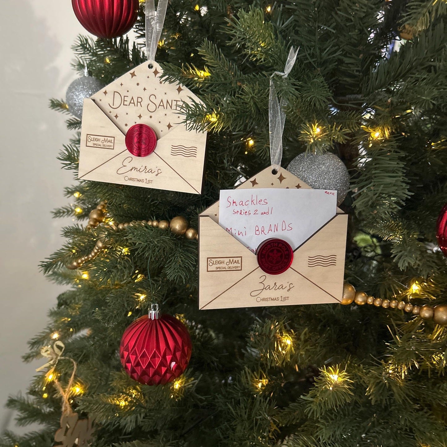 Two Custom Santa Letter Keepsake showing the blank space reserved for a handwritten note or wish list entry.