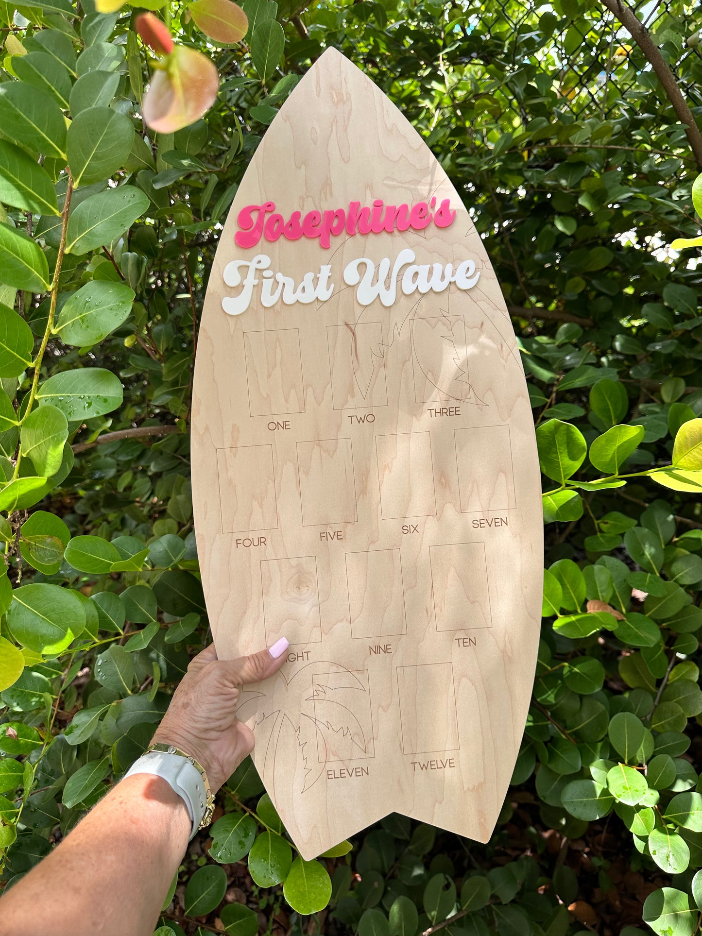 Personalized Surfboard First Birthday Photo Board