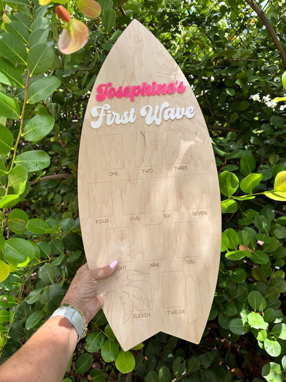 Personalized Surfboard First Birthday Photo Board