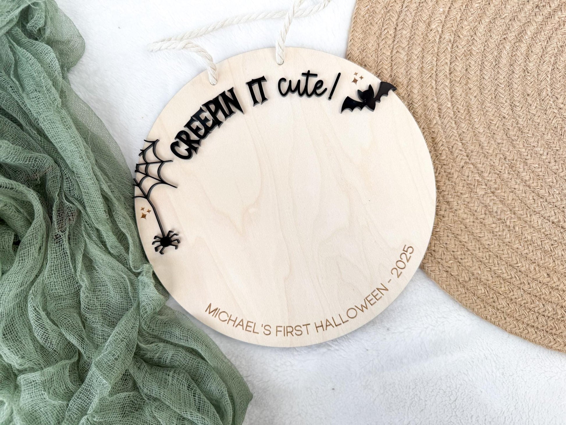 Wooden Newborn Keepsake showing ample space for a baby handprint or footprint on the center circle.