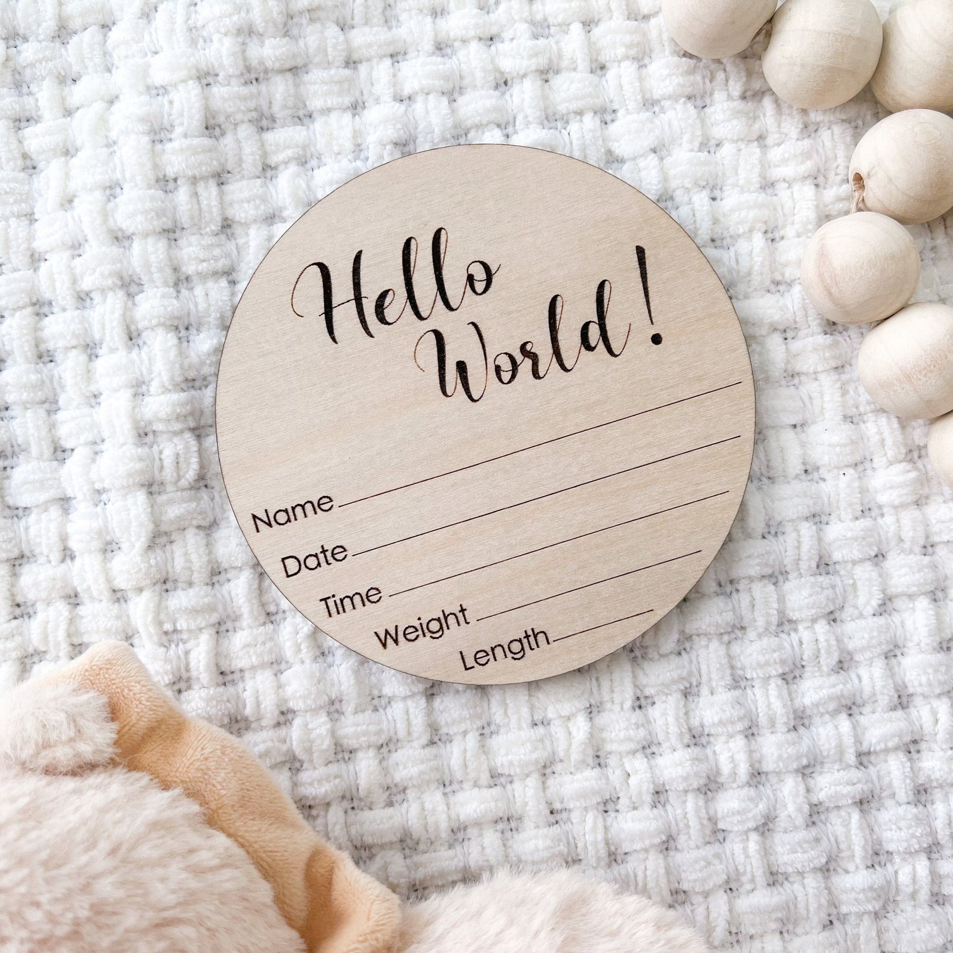 Hello World Birth Stat Sign, Hospital Announcement Sign, Newborn Photo Sign, Engraved Wood Sign, Baby Stats Plaque, Round Birth Info Sign