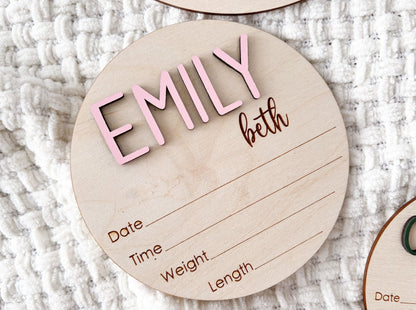 Baby Birth Stats Announcement Sign - Emily