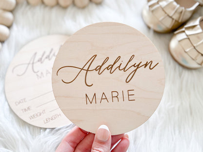 Engraved Baby Name Sign - Addilyn Style