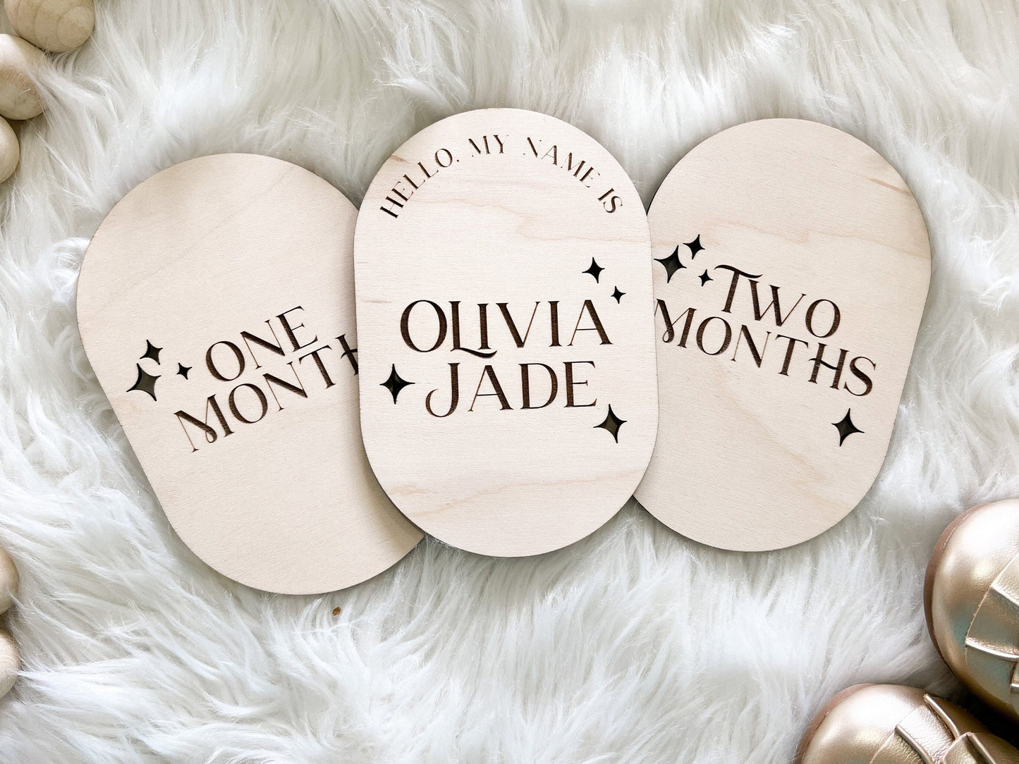 Baby Milestones and Name Plaque - Engraved Retro Oval