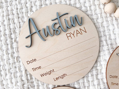 Spanish Baby Name Announcement Sign, 3D Hospital Name Wood Sign, Birth Stats Announcement Sign, Newborn Photo Prop, Engraved Baby Name Sign