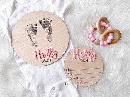 Hospital Footprint Sign, Baby Footprint Name Sign for Hospital, Birth Announcement Sign, Newborn Name Wood Sign, Baby Birth Stats Sign,