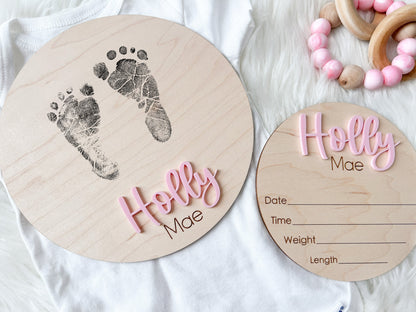 Hospital Footprint Sign, Baby Footprint Name Sign for Hospital, Birth Announcement Sign, Newborn Name Wood Sign, Baby Birth Stats Sign,