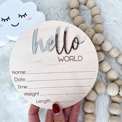 Hello World Sign for Hospital, Newborn Birth Announcement Sign, Newborn Name Wood Sign, Gender Neutral Baby Name Sign, Birth Stats Sign, MOD