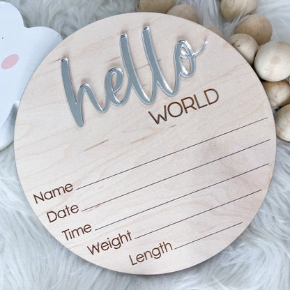 Hello World Sign for Hospital, Newborn Birth Announcement Sign, Newborn Name Wood Sign, Gender Neutral Baby Name Sign, Birth Stats Sign, MOD