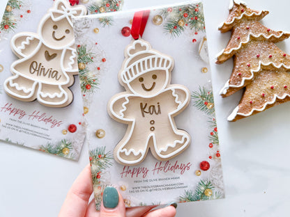 Gingerbread Ornament with Kids Name, Personalized Family Christmas Ornament, Boy Girl Personalized Gingerbread Tag, Custom Wooden Ornament