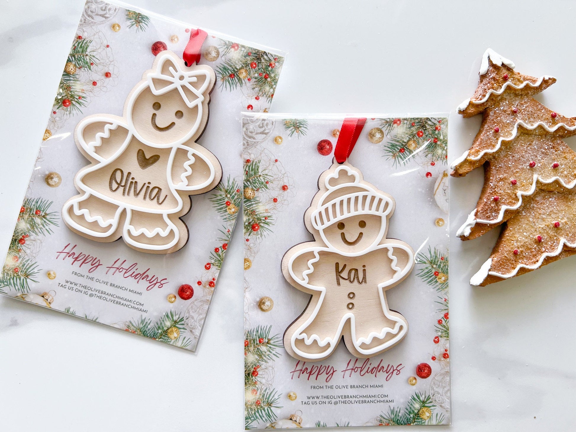 Gingerbread Ornament with Kids Name, Personalized Family Christmas Ornament, Boy Girl Personalized Gingerbread Tag, Custom Wooden Ornament