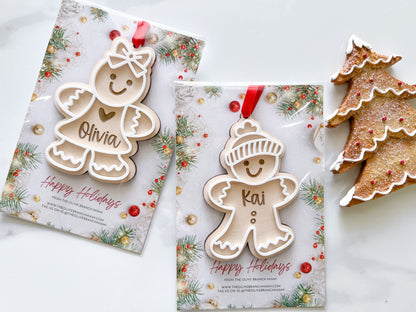 Gingerbread Ornament with Kids Name, Personalized Family Christmas Ornament, Boy Girl Personalized Gingerbread Tag, Custom Wooden Ornament