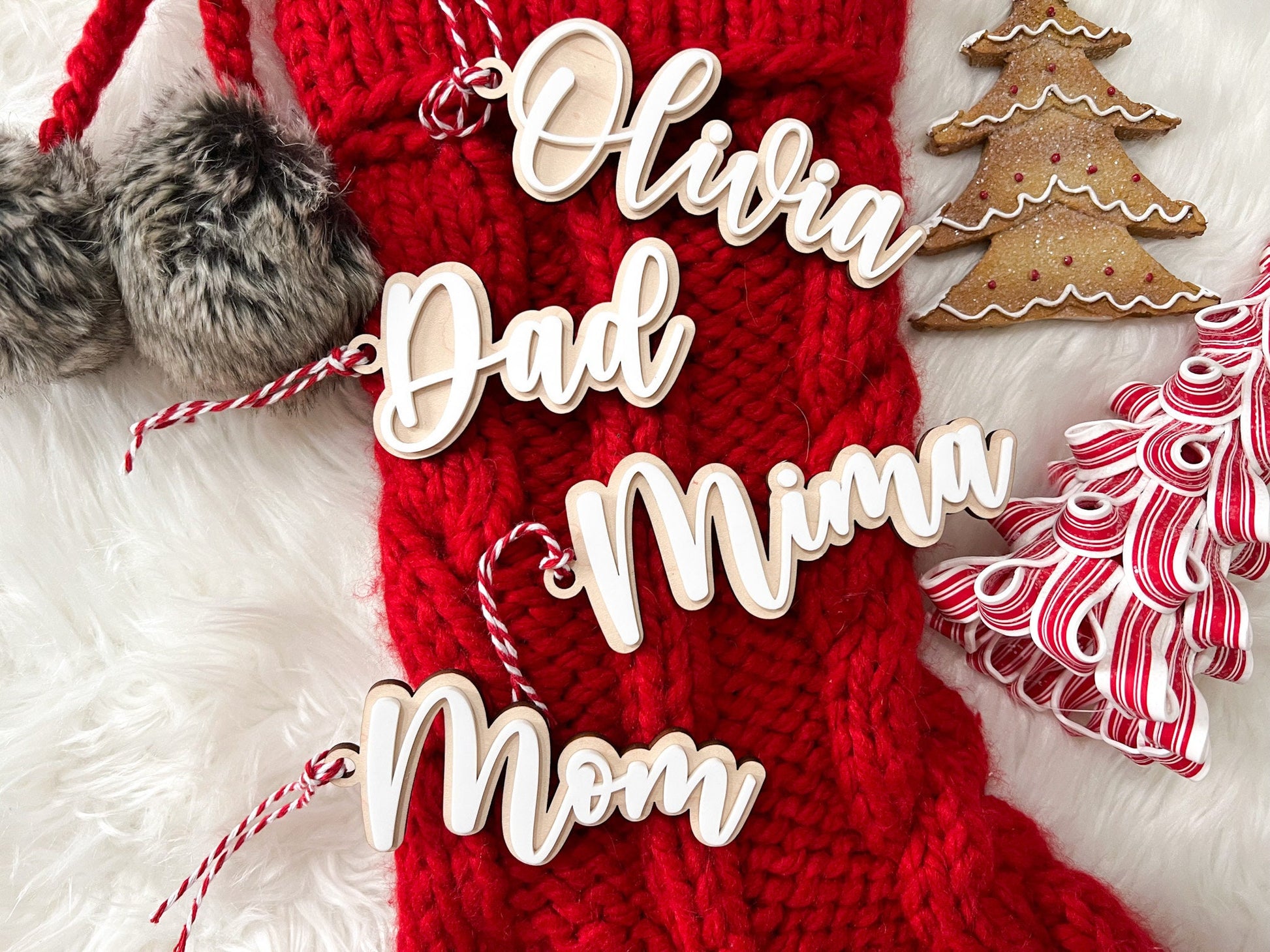 Stocking Name Tags, Family Stocking Name Tags for Kids, Acrylic Christmas Stocking Tags, Neutral Christmas Gift Tags, Family Ornament