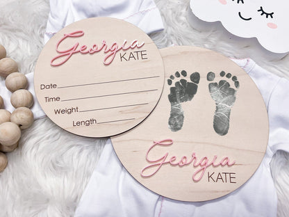Hospital Announcement Sign and Baby Footprint Sign, Newborn Birth Announcement Name Sign, Baby Birth Stats Sign, Nursery Decor