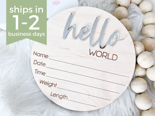 Hello World Sign for Hospital, Newborn Birth Announcement Sign, Newborn Name Wood Sign, Gender Neutral Baby Name Sign, Birth Stats Sign, MOD