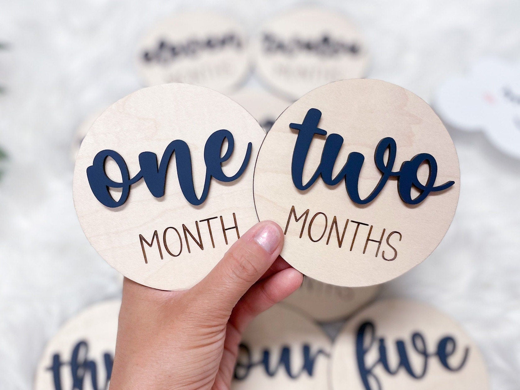 Baby Month Markers, Baby Milestone Cards, 12 Monthly Milestone Signs Baby Discs, Baby Shower Gift, Personalized Baby Milestone 3D Chunky
