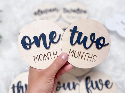 Baby Month Markers, Baby Milestone Cards, 12 Monthly Milestone Signs Baby Discs, Baby Shower Gift, Personalized Baby Milestone 3D Chunky