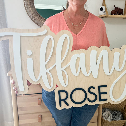 Large Wood Baby Name Sign, Nursery Name Sign, Above Crib Name Sign, Girl Name Sign, Layered Baby Name Sign, Boy Name Sign